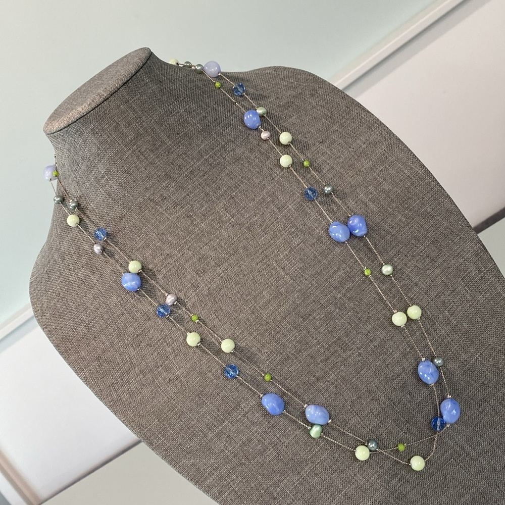 64” Layering Necklace in Silver/Blue/Green Necklace